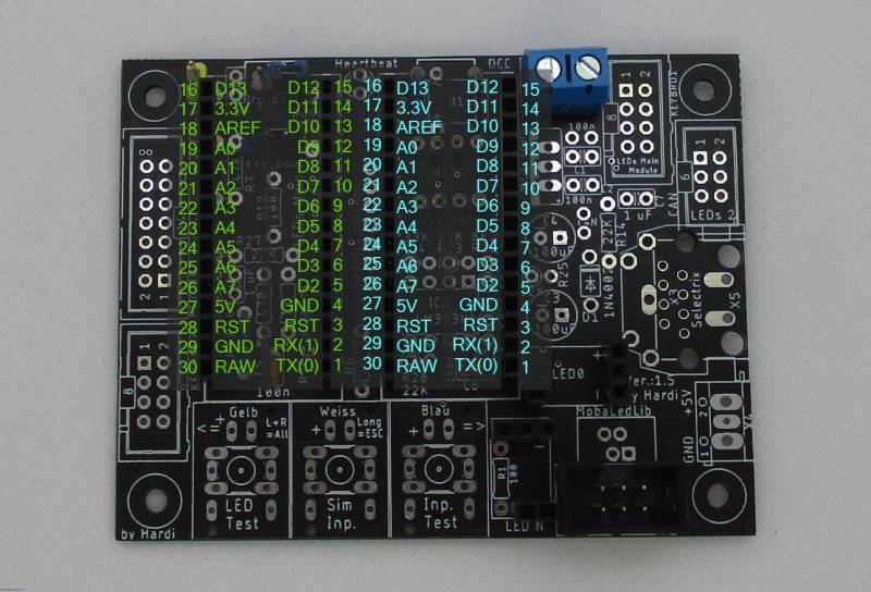 Hauptplatine V1.6 mit Beschriftung der Arduino-Pins